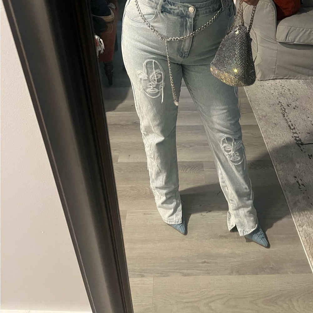 Stylish Art Deco Light Blue Women's Jeans